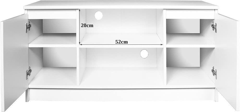 Home Collective Mobile TV largo 120 cm con due ante e due ripiani aperti, mobile TV, credenza bassa, camera da letto soggiorno in bianco