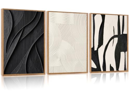 Image of CHDITB 3D Large Black White Curve Wall Art, Impasto Relief Wall Decor