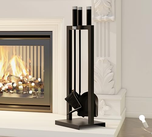Kingson Fireside Companion Set – 3 Piece Fireplace Tool Set with Stand – Includes Shovel, Brush & Poker – Black Powder Coated with Steel & Stainless Handles – 59.5 cm - Image 7