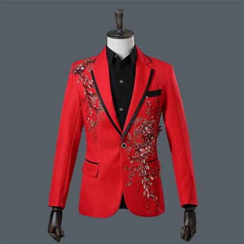 Mens 2 Pieces Luxury Embroidered Suits Wedding Elegant Dress Suit 1 Button Print Dinner Blazer Jacket Pants (Red,X-Large)2