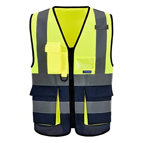 Chaleco de seguridad Alta Visibilidad AYKRM (M, Amarillo&Azul Marino) Cover