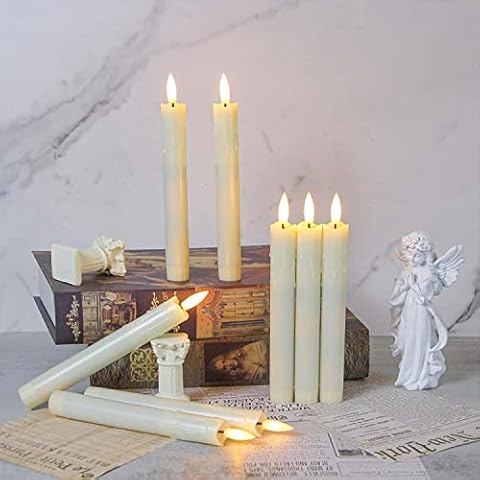 LED Candles Taper Candles 19CM H, Flameless Candles, Battery Operated Candle Lights, LED Long Candles for Table Christmas Birthday Party Wedding Home Church, White (Pack of 6 + Remote) Cover