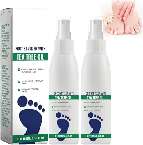 Desinfectante para pies en aerosol con aceite de árbol de té (100 ml), Desinfectante transparente para pies en aerosol, Frescura para pies y zapatos (2 botellas)