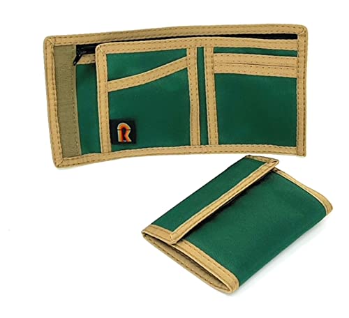 Image of Rainbow of California RFID Protection Original Nylon Bifold Wallet. USA Made (Hunter Green w /Coyote Brown Trim)