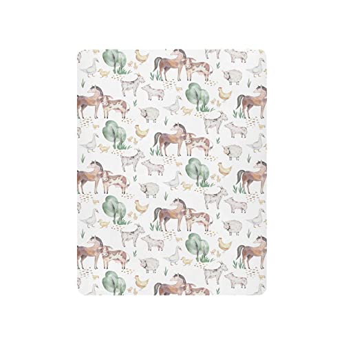 Image of Farm Animals Horse Cow Crib Sheets Soft Breathable Fitted Baby Playard Sheets Mattress Cover for Girl Boys, 39 inch x 27 inch x 5 inch