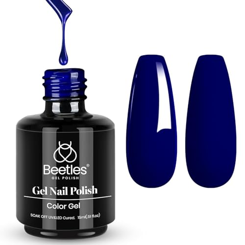 Beetles Blue Gel Nail Polish, Midnight Ocean, 15ML Dark Blue Gel Polish | Soak-Off UV LED, Long-Lasting Nails Art for Salon &amp; Home DIY Manicures