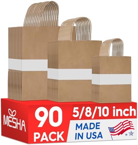 MESHA 90 Pack Brown Kraft Paper Bags with Handles Bulk, Multiple ...