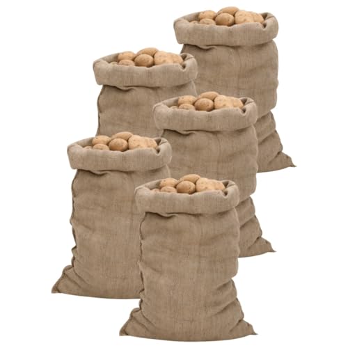 'vidaXL - Set of 5 Multipurpose Jute Sacks - 100% Natural, Sturdy Brown Burlap Bags - Ideal for Storage and Decoration