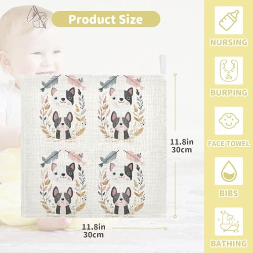 vvfelixl Boho Wreath Dog Baby Burp Cloths Baby Muslin Washcloths for Boys Girls Cotton Babys Face Towel for Newborn Infants Soft and Absorbent 11.8 X 11.8 in, 5 Pack4