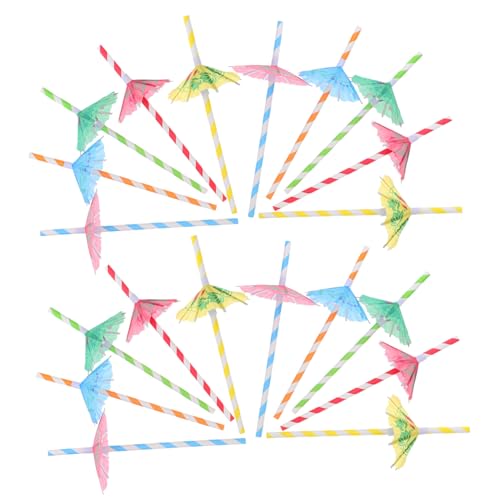 BESTYASH 50 pièces Lot de Pailles à Cocktail Papier avec Parapluie Hawaïen Décorations Tropicales pour Fêtes Luau Résistantes et Légères pour Boissons Chaudes ou Froides Accessoires Plage