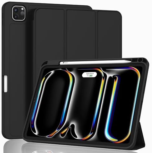 ZryXal iPad Pro 11 Inch Case (M5) 2025/ (M4) 2024 (Model: A3357,A3358,A3359,A2836/A2837/A3006), Trifold Stand Smart Cover with Pencil Holder and Soft TPU Back, Auto Wake/Sleep (Black)