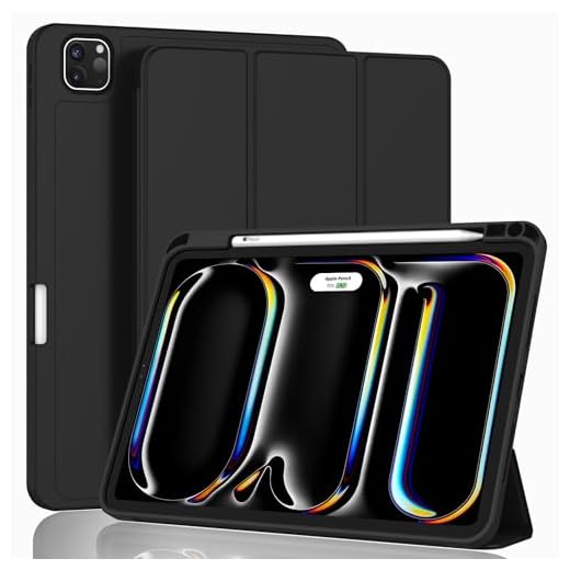 ZryXal iPad Pro 11 Inch Case (M5) 2025/ (M4) 2024 (Model: A3357,A3358,A3359,A2836/A2837/A3006), Trifold Stand Smart Cover with Pencil Holder and Soft TPU Back, Auto Wake/Sleep (Black)