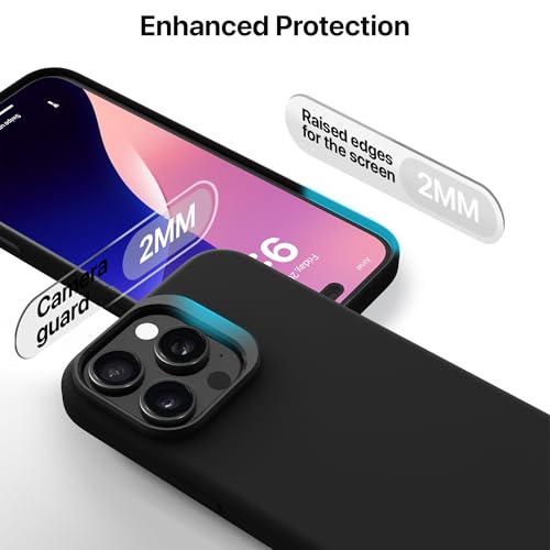 Image of eller sante Silicon Back Cover Case for iPhone 16 Pro Scratch Resistant TPU Shockproof 6ft Feet Drop Protection Support Mag-Safe Wireless Charging- Black