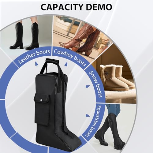 Portable Boots Storage Bag, Oxford Equestrian Boot Bag with Handle, Cowboy Boot Travel Bag with Outer Pocket for Cowboy Boots, Snow Boots, Travel and Daily Use3