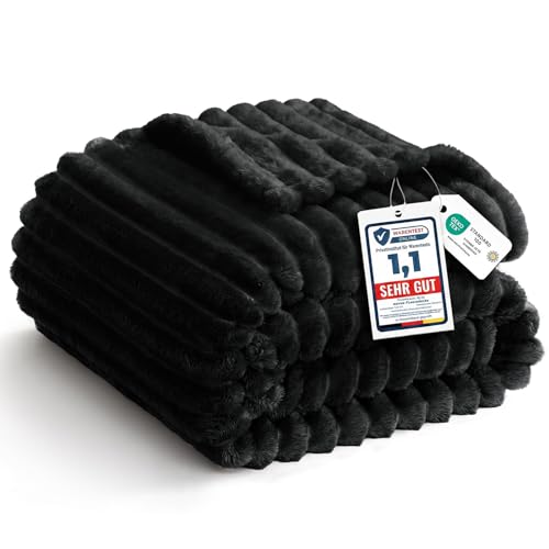 WAVVE Plaid Canape Grande Taille, Couverture Canapé Douce et Chaude en Flanelle à Cordon Grossier, Jeté Moelleux pour Lit 2 Personnes et Sofa, Noir, XXL,...