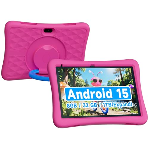ZZB Kids Tablet 10 Inch, Android 15.0, 8GB (3+5 Extended) RAM, 32GB ROM (Expandable to 1TB), Dual Camera, 6000mAh, Preloaded with Kid-Friendly Apps, Tablet with Case,Android Tablets for Kids (Pink)