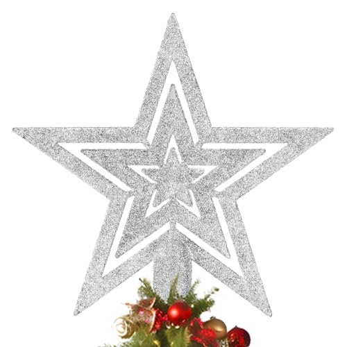Silber Glitzernde Weihnachtsbaumspitze Stern, Glänzenden...