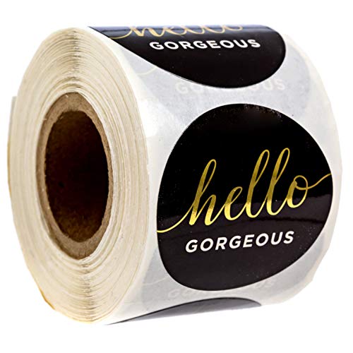 Hello Gorgeous Stickers / 250 Small Business Labels / 1.5" Order Package Envelope Seals/Elegant Gold Foil Sticker/Made in The USA