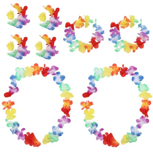 SIRLOMU 2 conjuntos (4 peças cada) Leis Luau com babados havaianos, grinaldas de flores, acessórios de festa, cores brilhantes e versáteis para vestir, tema de praia, decorações