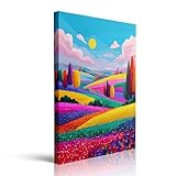 Vibrant Landscape Fantasy Canvas Wall Art Framed Print Painting Colorful Abstract Nature Scenery Peaceful Wall Decor Artwork Poster Modern Artistic for Living Room Bedroom Home Decor 12x16 Inches