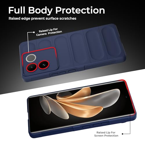 Image of A rtistque Liquid Silicone Stripes Back Cover Case for iQOO Z7 Pro 5G / Vivo T2 Pro 5G | with Camera Protection | with Inner Fabric | Anti Slip Grip | AirBag Case - Blue