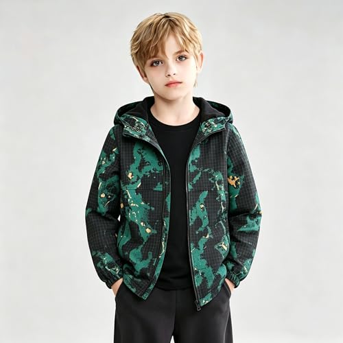Image of Boys Girls Rain Jackets Waterproof Hooded Fleece Raincoats Lightweight Windbreakers for Kids