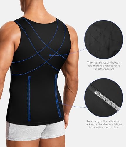 Mens Compression Shirt Belly Slimming Body Shaper Vest Sleeveless Zipper Undershirt Tank Top Shapewear for Stomach4