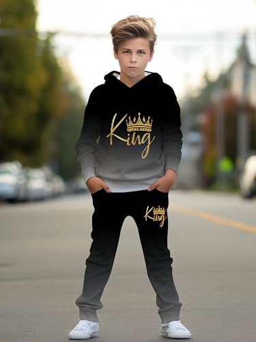 Image of boys' clothing sets, 2-Piece Hoodie & Pants Outfits for Boys Size 4-14 | Lightweight Non-Fleece Fall & Spring Clothing Sets