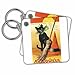 3dRose Key Chains Vintage Halloween Black Cat Broom and Witchs Hat (kc-126143-2)