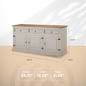 Solid Wood Sideboard Buffet 659 W 169 D 316 H Wooden Storage Cabinet Cupboard Console Table Ideal for Living Room Kitchen Island Dining Room