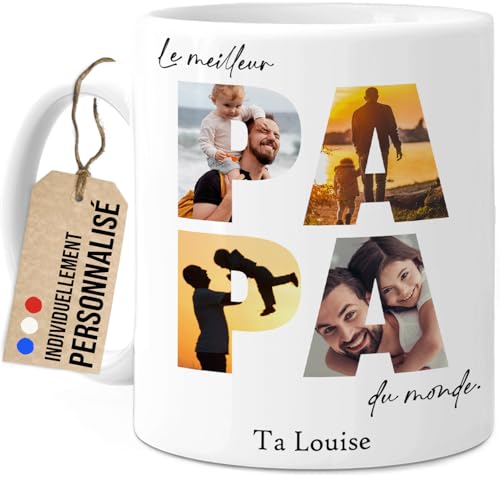 Cupdarling® Tasse Personnalisable Cadeau Papa - Meilleur Papa - Céramique - 4 Photos - 330 mL