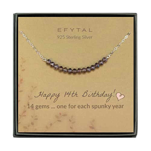 EFYTAL 14 Year Old Gifts, 925 Sterling Silver Beaded Necklace, 14th Birthday Gifts for Her, Gifts for 14 Year Old - Main Image