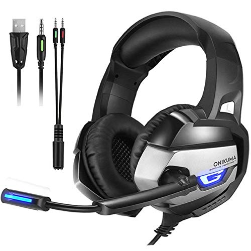 LED Deep Bass Stereo Game Headset with Microphone Computer Wired Earphone for PC (Black)