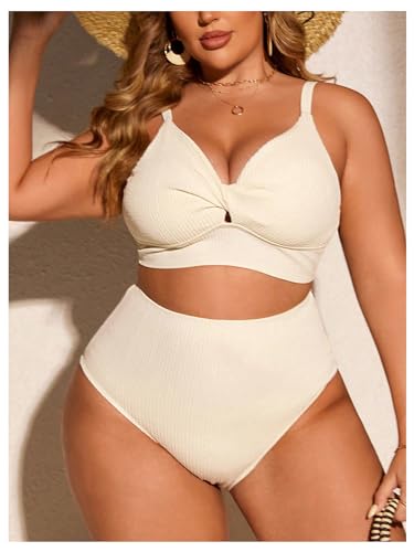 OYOANGLE Women's Plus Size Swimsuits 2 Piece Textured Twist Ruched Bathing Suit High Waisted Bikini Sets3
