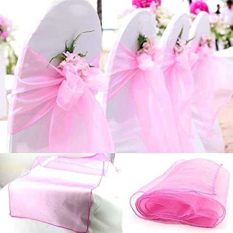 BITFLY 100pcs Organza Chair Cover Sashes Bows Wedding Decoration 18 x 275 cm Fuchsia Cover
