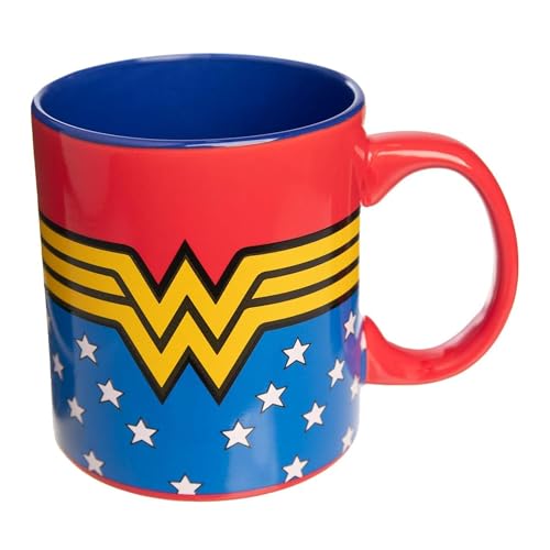 Silver Buffalo DC Comics Wonder Woman Logo Wrap Around with Stars Jumbo Ceramic Mug, 20 Ounces