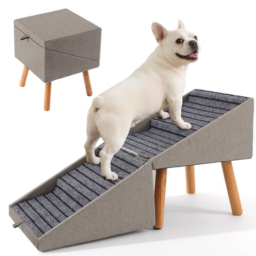 Image of Dog Ramp for Bed & Couch, Dog Stairs 21.06 inches High for Large /Medium /Small Doggie,Split Ottoman Foldable 2 in 1 Wooden Pet Steps for Older and Injured Dogs, No-Slip Surface (17.13 inch H-Hemp Green)