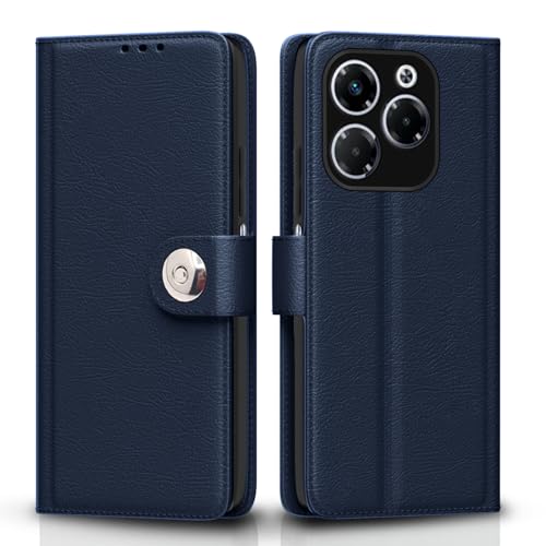 Image of Pikkme Flip Cover Leather Finish | Inside TPU with Card Pockets | Wallet Stand and Shock Proof | Complete Protection Button Flip Case for Infinix Note 40X 5G(Blue)