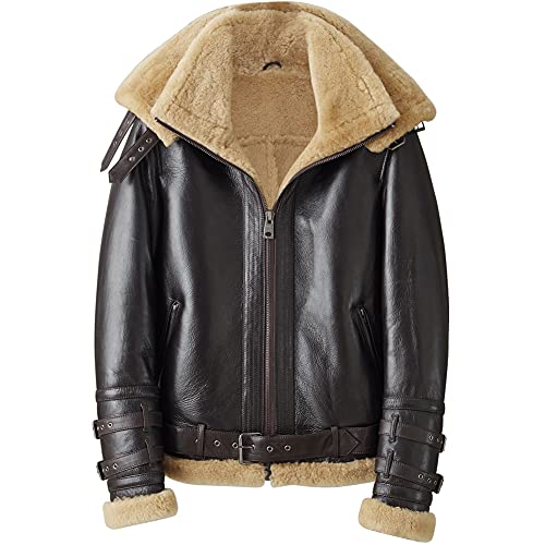 Lammfelljacke Herren B3 Bomberjacke Kurze Lederjacke Herren Wintermäntel...