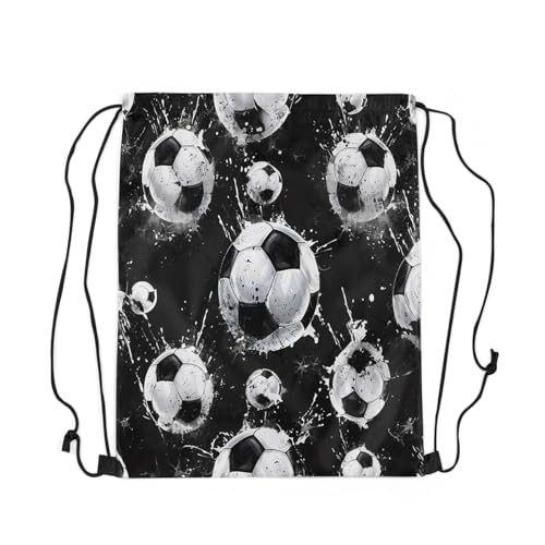 Feelyou Football Soccer Drawstring Backpack 13"x15.7" Sports Game Soccer Backpack for Black White Soccer Backpack Waterproof Cinch Bag2