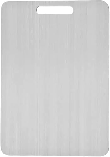 Tabla de cortar de acero inoxidable 304 de acero grueso de doble cara grado alimenticio portátil para cortar carne de frutas (15.4 in x 11.0 in)