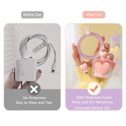 Image of Like Star Charger Protection Cover 4 in 1, Compatible for iPhone Charger only 18W & 20W, Spiral Cable Protector for Charging Cable, Charger Protector with 3D Design