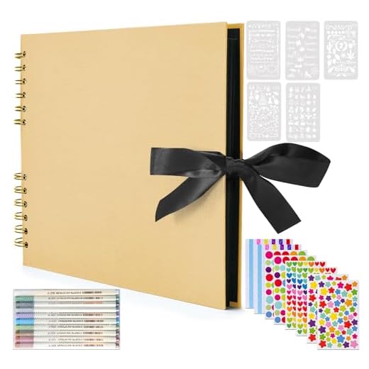 YILEEY Album Fotos para Pegar y Escribir, 80 Páginas Negras, Album Fotos 10x15, Álbum de Fotos Scrapbook con Accesorios de Scrapbooking para Bricolaje, Bodas, Aniversarios, Bebés, Cumpleaños, Beige