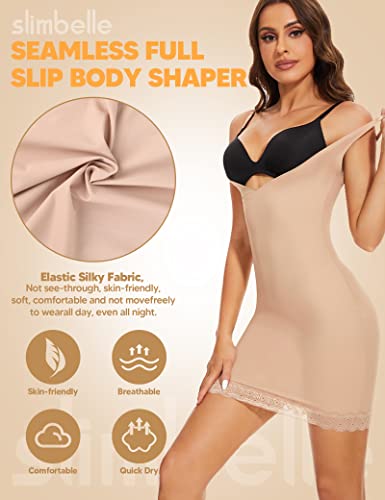 SLIMBELLE Women's Full Slip for Under Dresses Tummy Control Cami Dress Body Shaper Seamless Slip Shapewear with Lace Trim4
