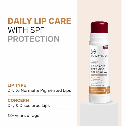 Image of DERMATOUCH Kojic Acid Ceramide SPF 50 PA+++ Tinted Wine Lip Balm - 5g | Moisturizing • Sun Protection • Nourishing | Reduces Pigmentation & Heals Dry Lips