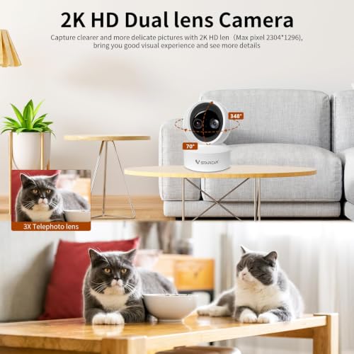 Image of VSTARCAM Indoor Camera, 2K HD Dog /Pet Camera with Phone APP, Night Vision, 2-Way Audio, Hybrid Zoom, 2.4G WiFi Dual Monitor, 7 /24 Recording, Cloud /SD Card Storage