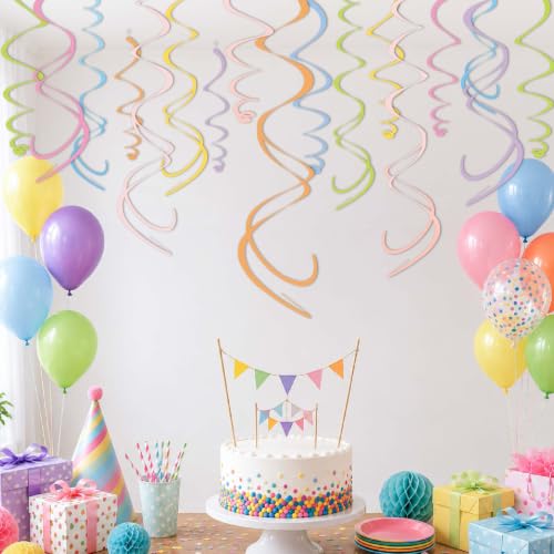 Image of HonuGoGo 48PCS Pastel Paper Swirl Decorations Hanging Ceiling Streamers for Birthday, Spring, Bridal, Gender Reveal, Wedding, or Everyday Party Decor
