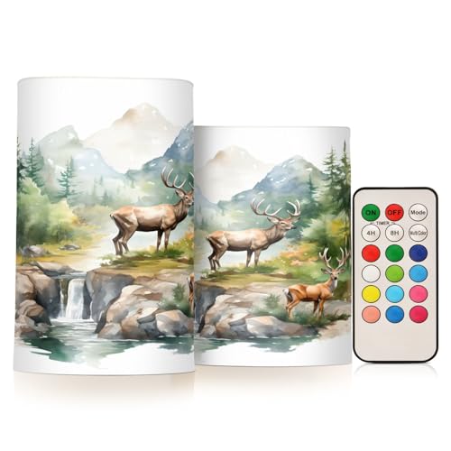 ALAZA Reindeer (35) Flickering Flameless Candles Battery Operated with Remote Timer,Tea Light Candles LED Pillar Votive Candles Set of 2 for Outdoor Indoor Decorations