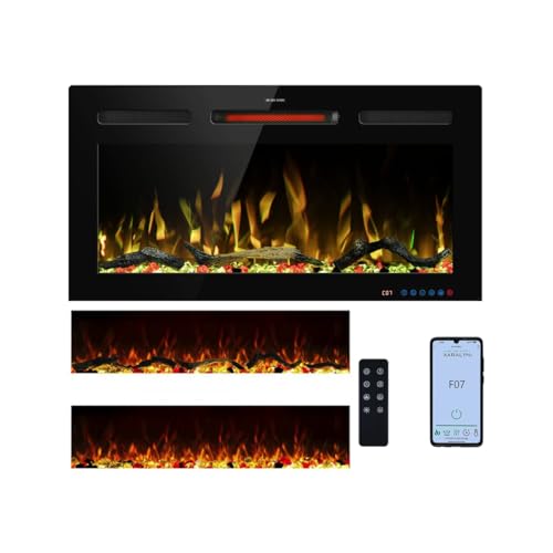 Mystflame Galaxy 36 Pro con Wi-Fi, Chimenea Eléctrica de Pared, Comandos de Voz de Alexa y Google Home, 13 Colores de Llama y Luz Inferior, Termostato 750/1500W, Pantalla Táctil (91,5 cm)