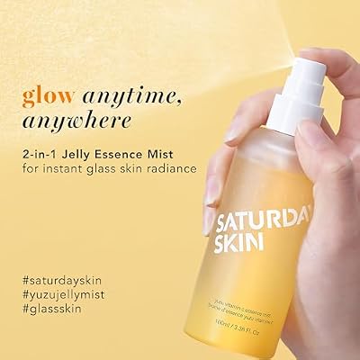 Saturday Skin Yuzu Vitamin C Essence Jelly Mist- Brightening Plumping Soothing Pore Refining - Encapsulated Ceramides Peptides - Korean Skincare Face Dual-Texture Mist Essence 100ml, 3.38 fl.oz.